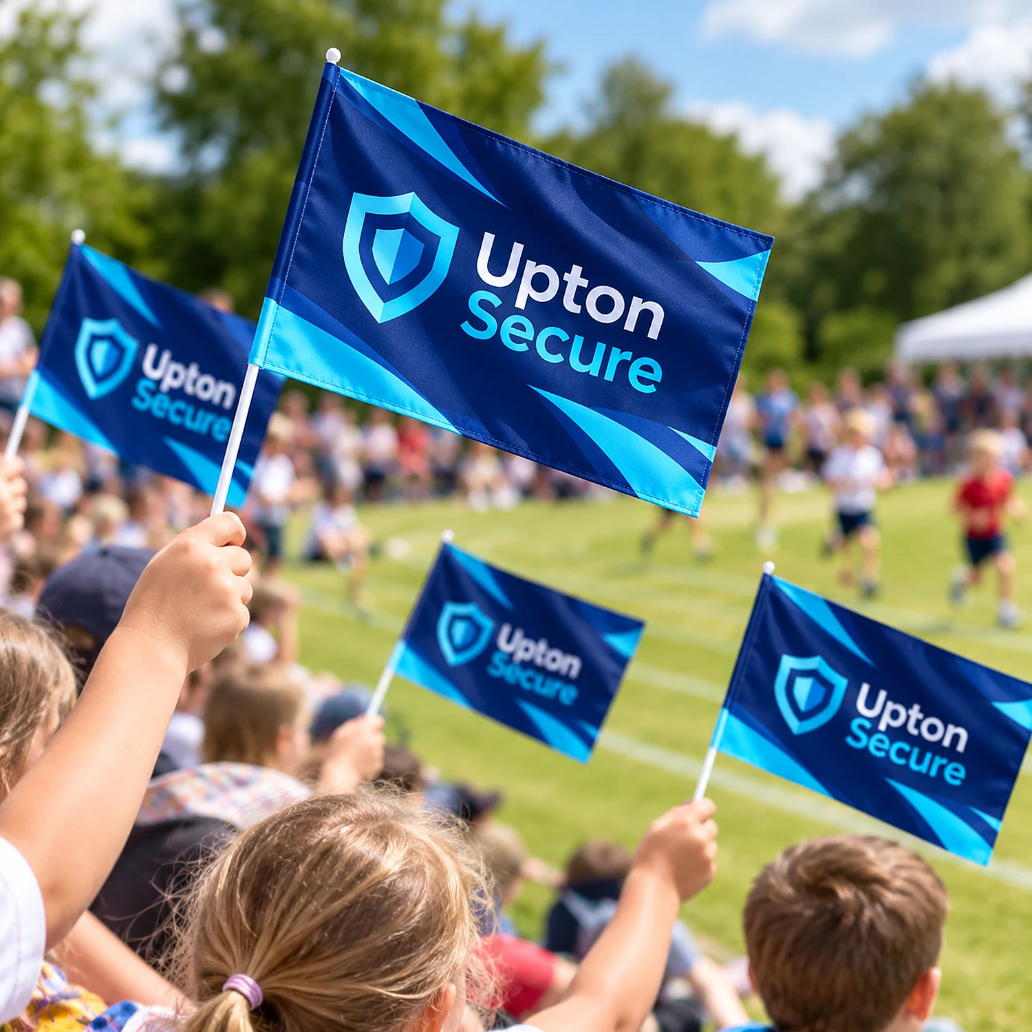 Printed handwaving flags waved at a school sports day