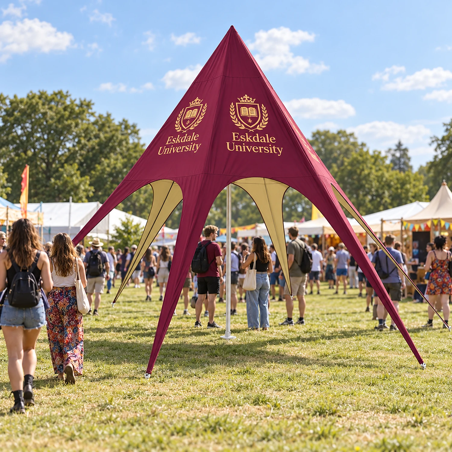 Printed star tent at a summer festival