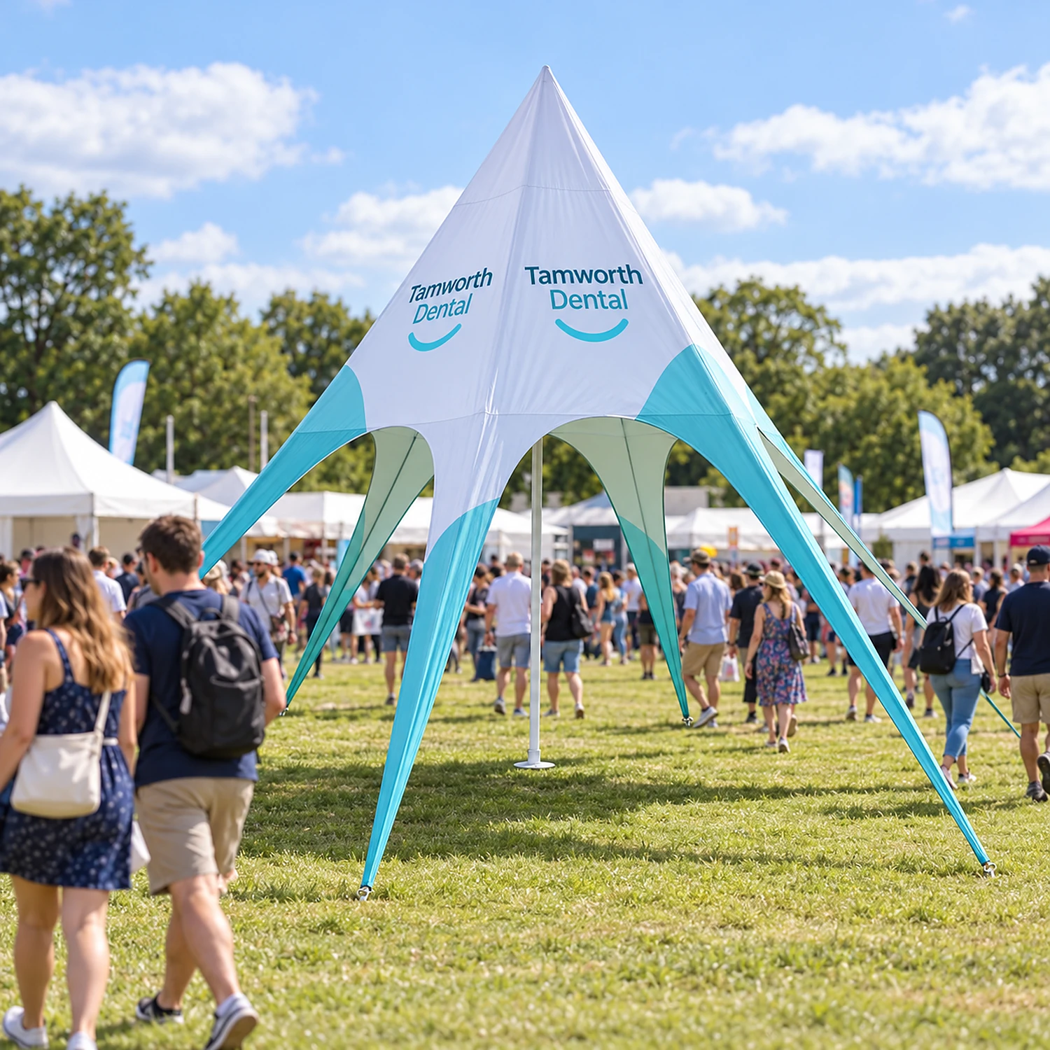 Printed star tent at an outdoor event
