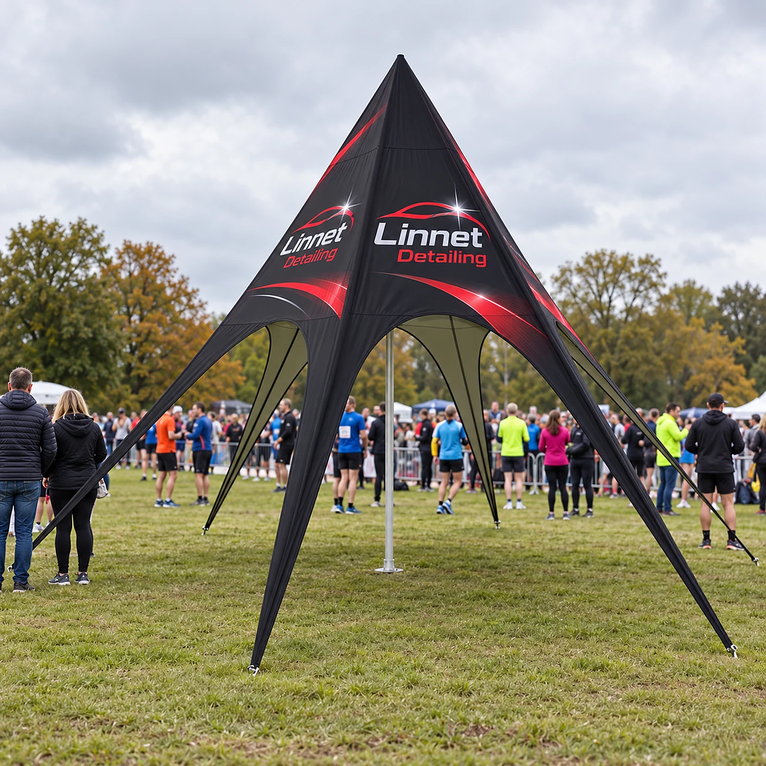 Printed star tent at an outdoor sports event