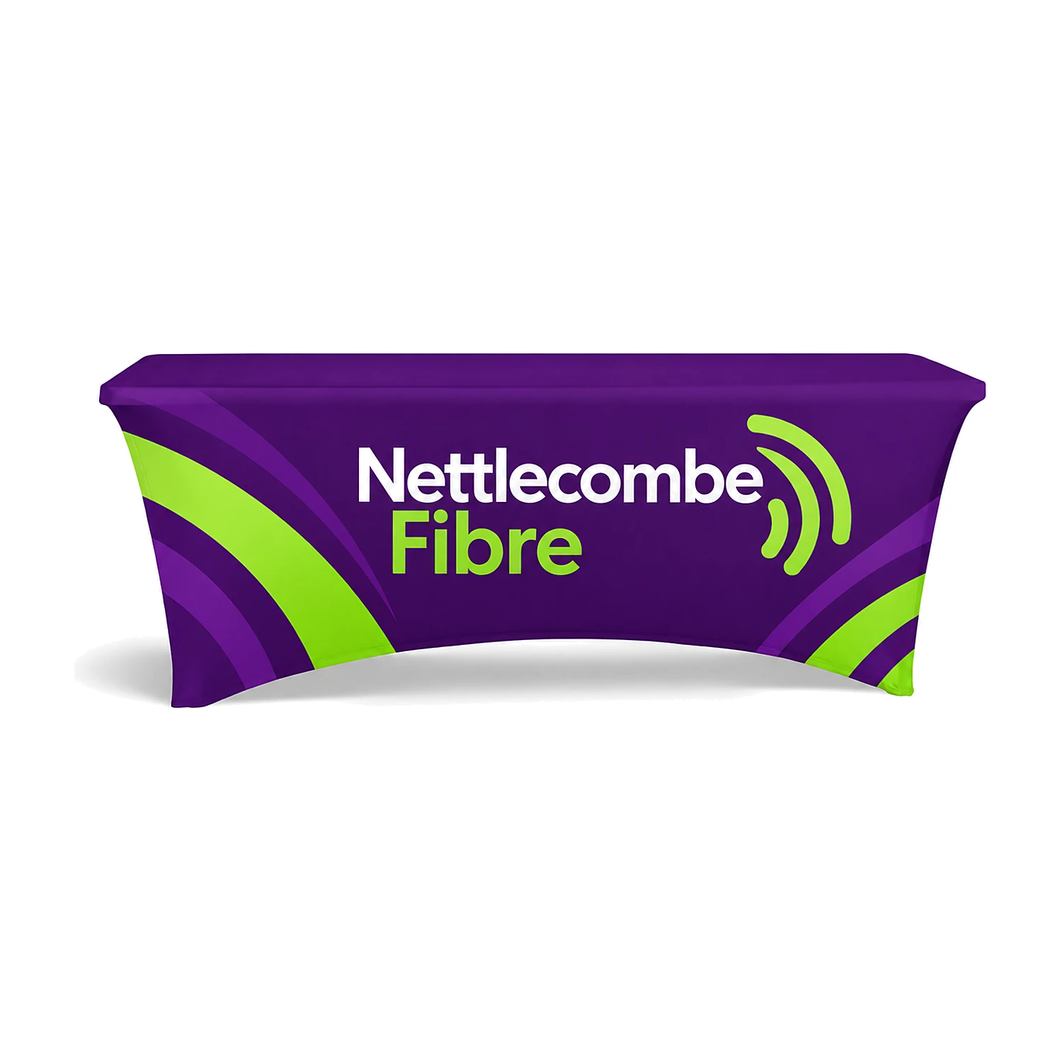 Printed stretch tablecloth printed with an example design