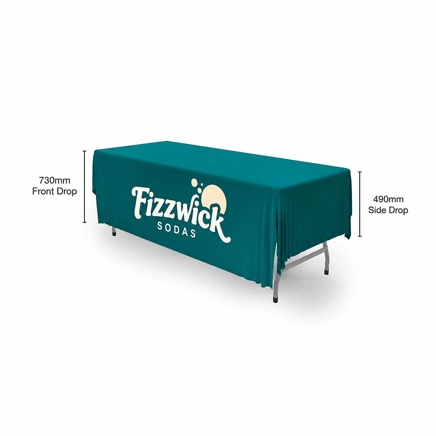 Printed Tablecloth for 6ft Trestle Table - 1540mm x 2780mm, shown with example artwork
