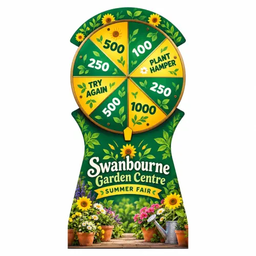 Promo Spin the Wheel - Promotional Game Display - 900mm x 1800mm, shown with example artwork