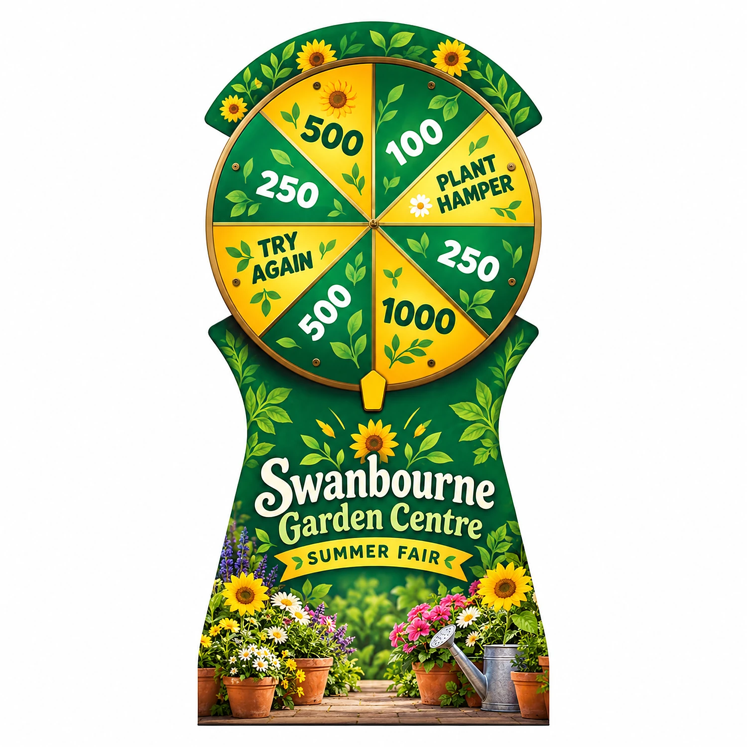 Promo Spin the Wheel - Promotional Game Display - 900mm x 1800mm, shown with example artwork