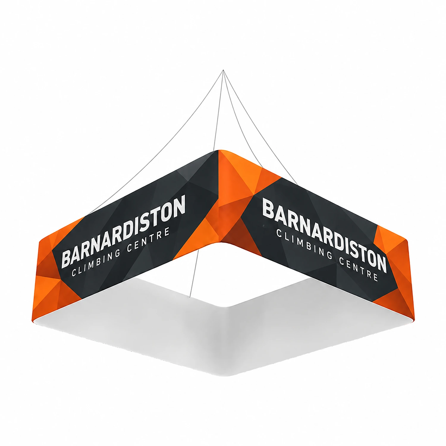 Quad Blimp - Hanging Banner System - Double-Sided Print - 8ft x 48in, shown with example artwork
