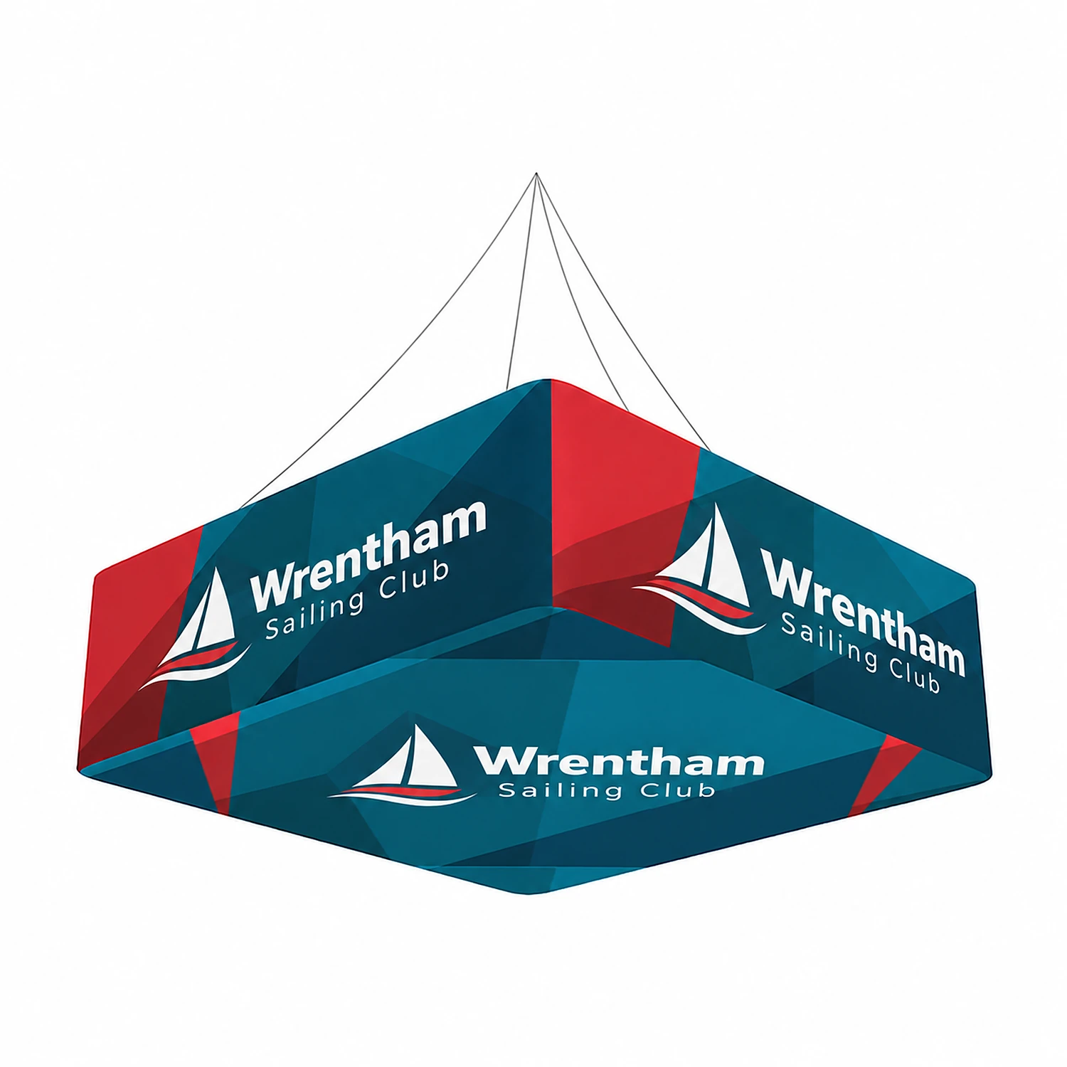 Quad Blimp - Hanging Banner System - Double-Sided Print - 8ft x 48in, shown with example artwork