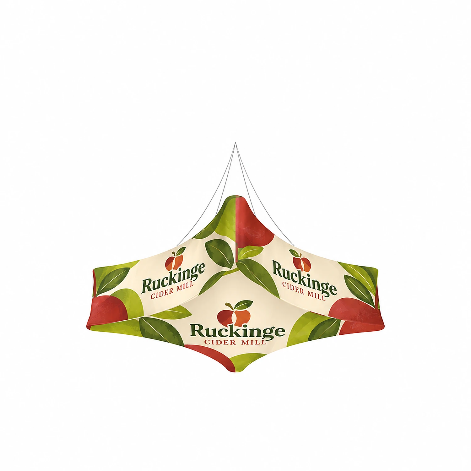 Quad Curved Blimp - Hanging Banner System - Double-Sided - 12ft x 48in, shown with example artwork