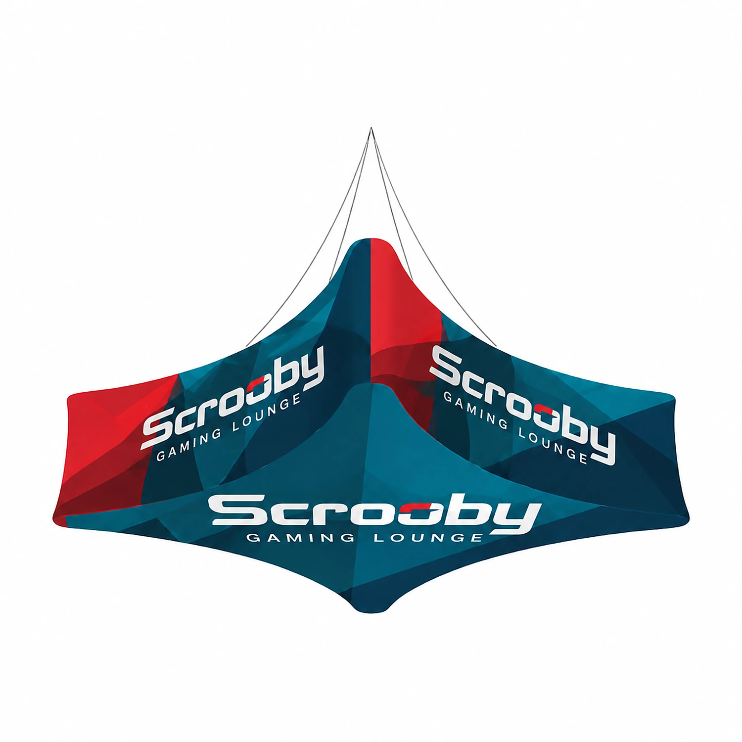 Quad Curved Blimp - Hanging Banner System - Double-Sided - 12ft x 48in, shown with example artwork