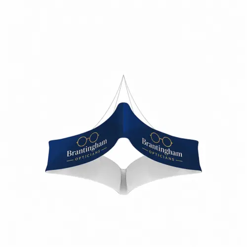 Quad Curved Blimp - Hanging Banner System - Double-Sided - 12ft x 48in, shown with example artwork