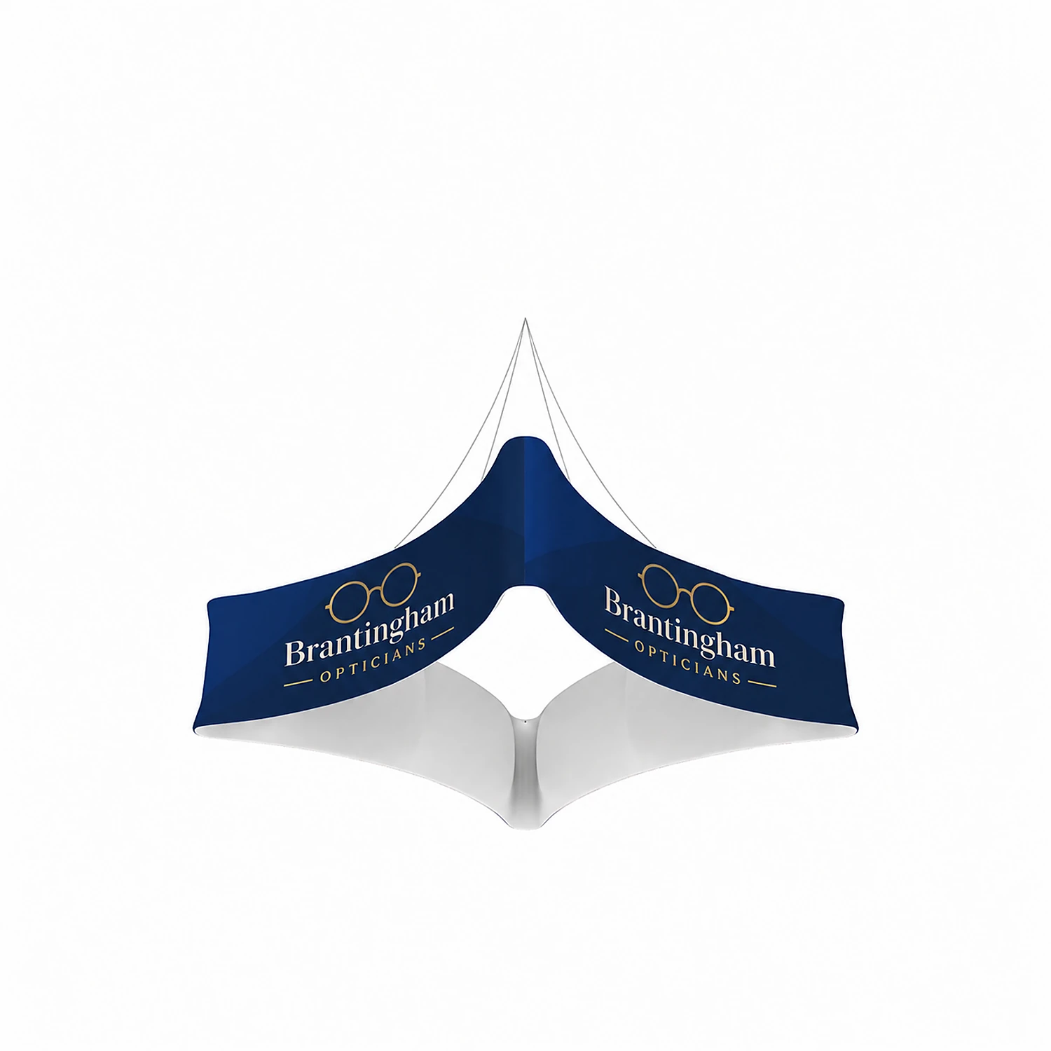 Quad Curved Blimp - Hanging Banner System - Double-Sided - 12ft x 48in, shown with example artwork