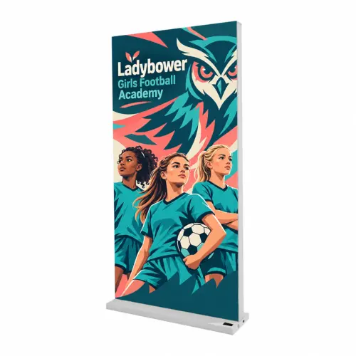 Rayo LED Wireless Light Box - 1000mm x 2000mm x 850mm - Double-Sided, shown with example artwork