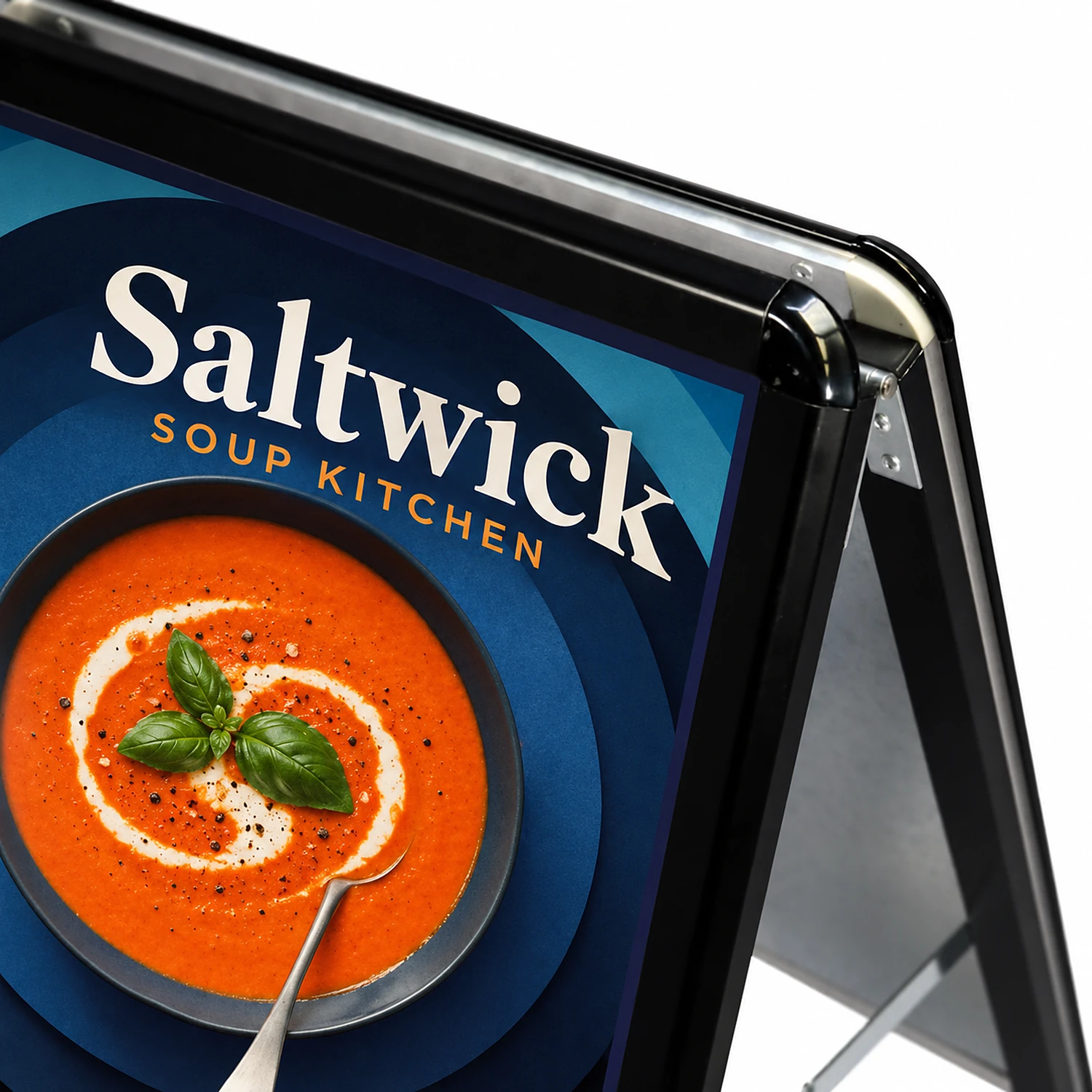 Rhino A-Board - A2 Size - Double-Sided Print with Anti-Glare Covers, shown with example artwork