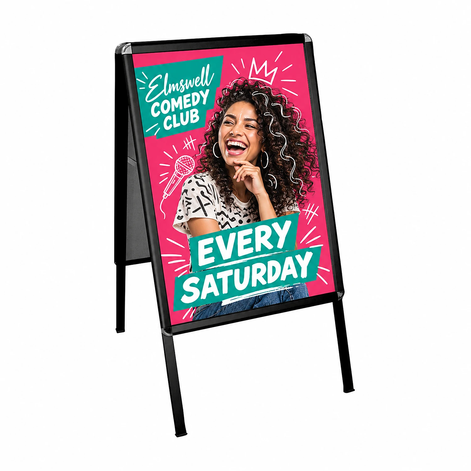 Rhino A-Board - A2 Size - Double-Sided Print with Anti-Glare Covers, shown with example artwork