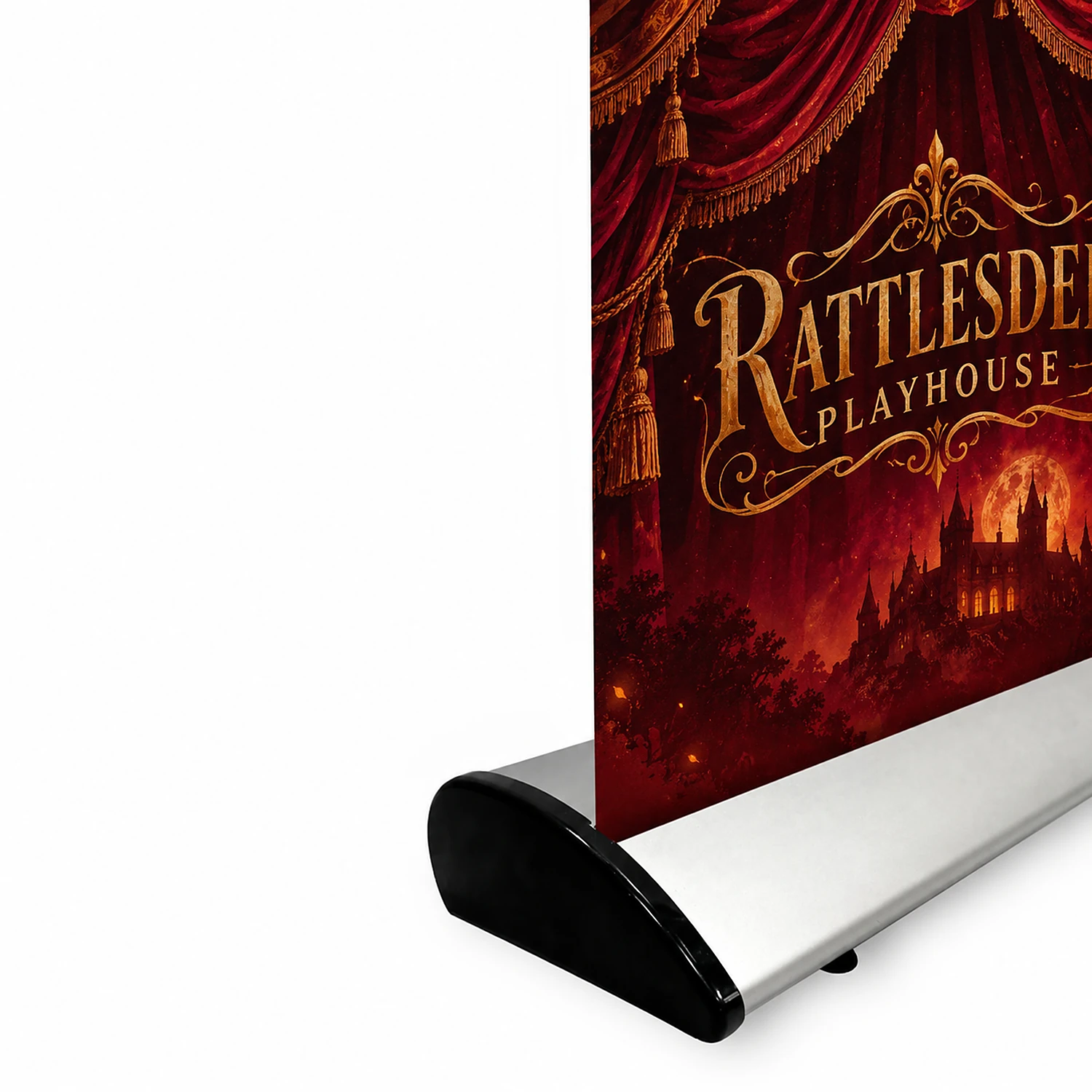 Rhino Roller Banner - 800mm Width x 2000mm Height, shown with example artwork