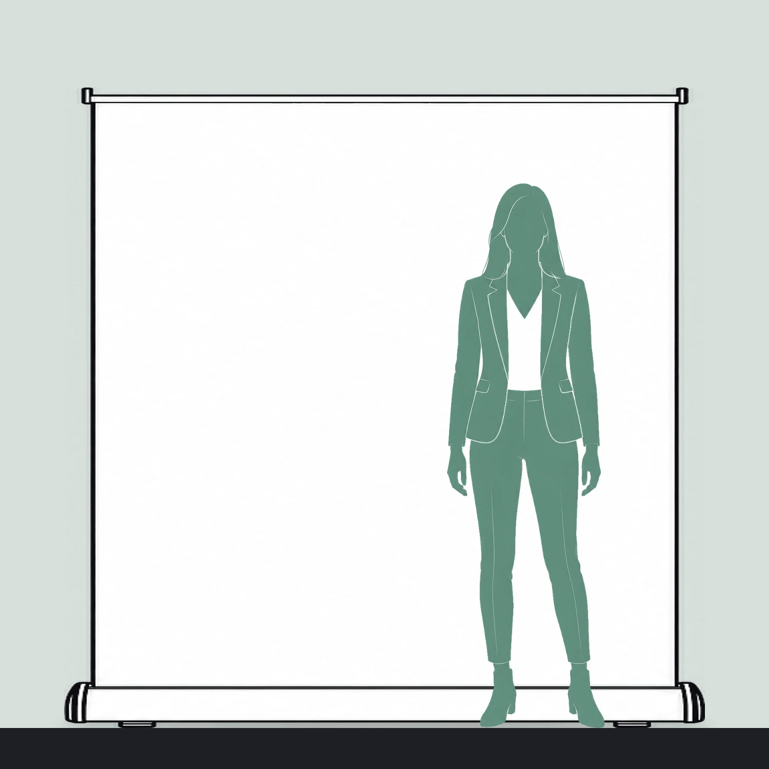 Rhino roller banner size guide, 2000mm wide x 2000mm high, shown next to a person for scale