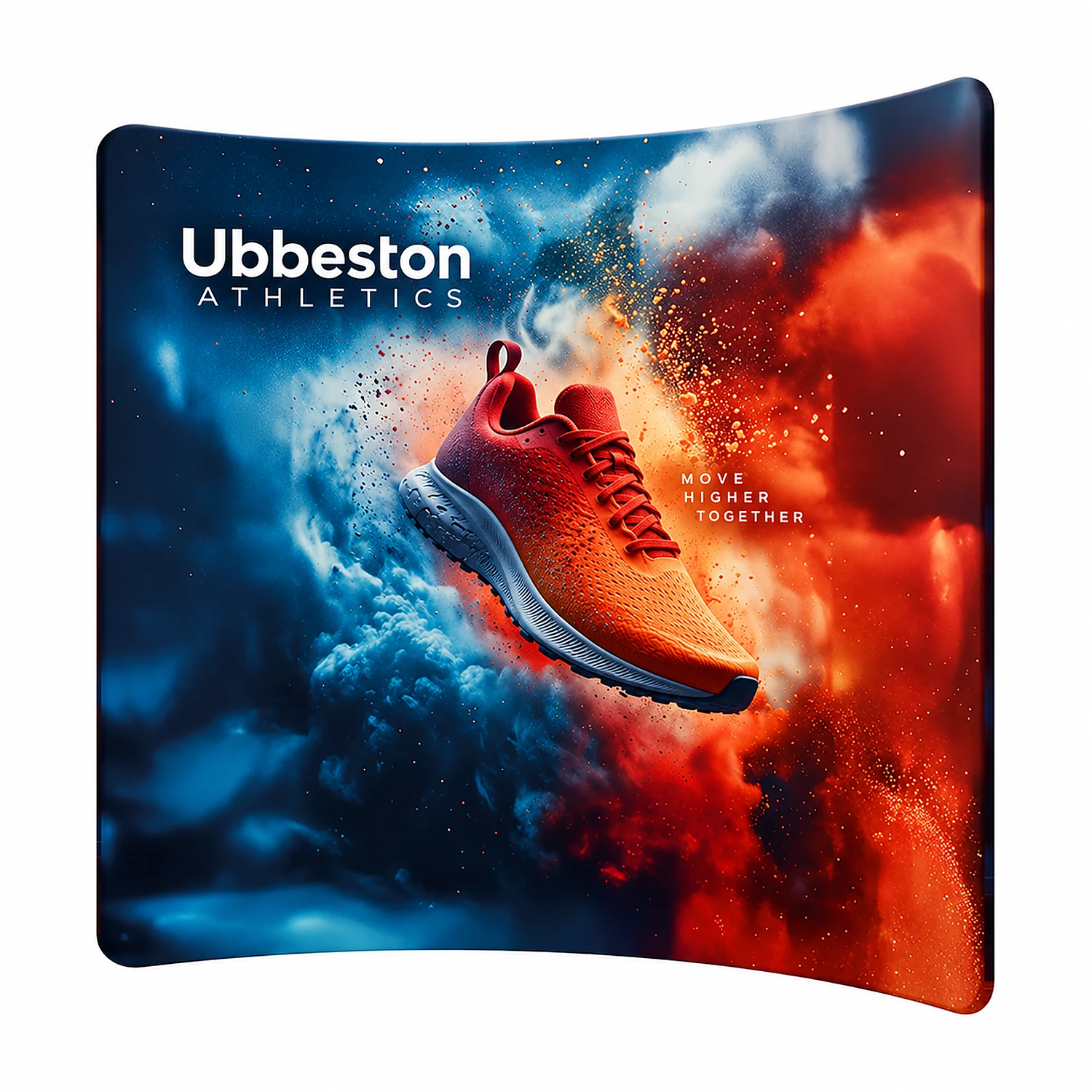 Soft Touch Curved Fabric Display - 2.4m Wide - Double-Sided, shown with example artwork