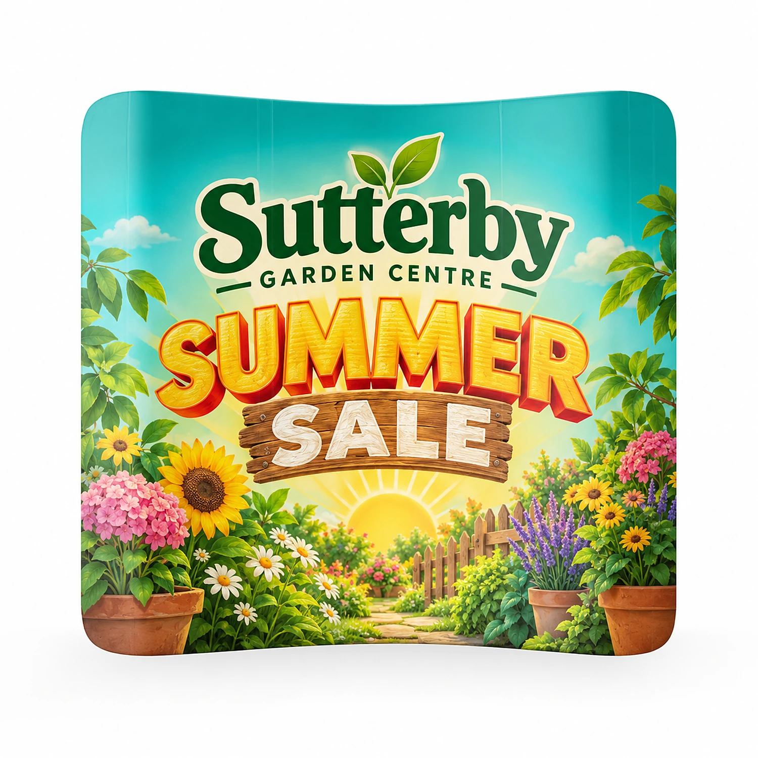 Soft Touch Curved Fabric Display - 2.4m Wide - Double-Sided, shown with example artwork