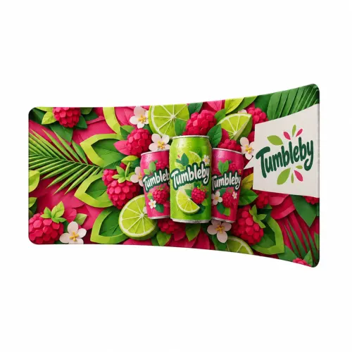 Soft Touch Curved Fabric Display - 5m Wide - Double-Sided, shown with example artwork