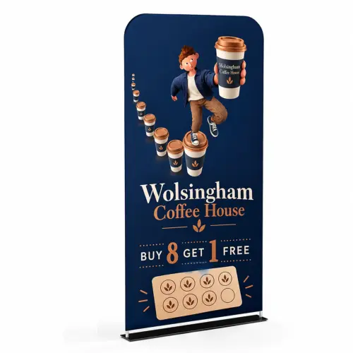 Soft Touch Fabric Banner - 1200mm Wide - Double-Sided, shown with example artwork