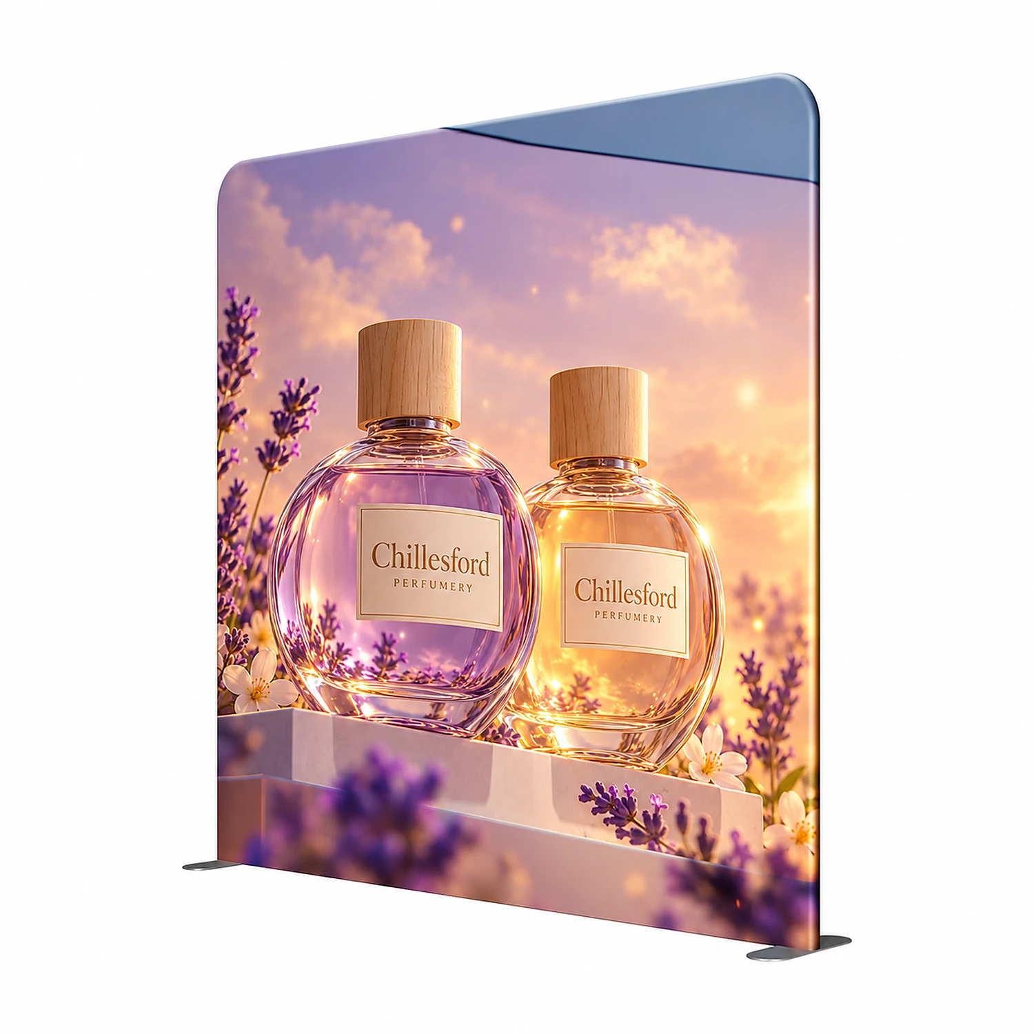 Soft Touch Straight Fabric Display - 2.4m - Double-Sided, shown with example artwork