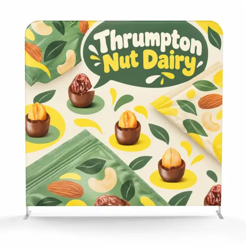 Soft Touch Straight Fabric Display - 2.4m - Double-Sided, shown with example artwork