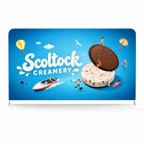 Soft Touch Straight Fabric Display - 4m - Double-Sided, shown with example artwork
