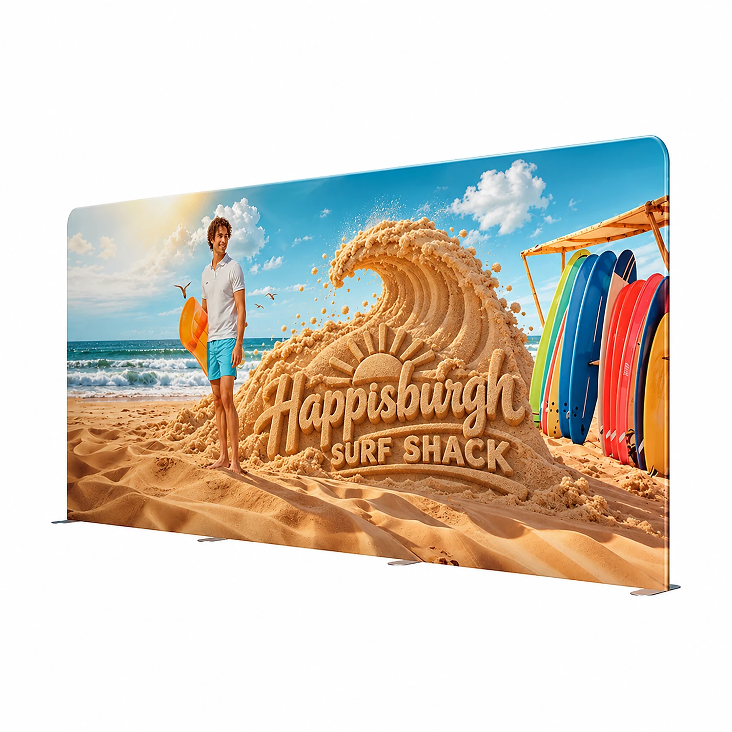 Soft Touch Straight Fabric Display - 5m - Single-Sided, shown with example artwork