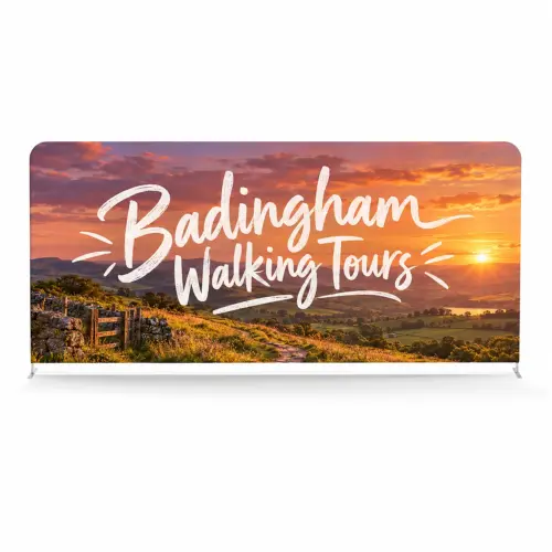 Soft Touch Straight Fabric Display - 5m - Single-Sided, shown with example artwork