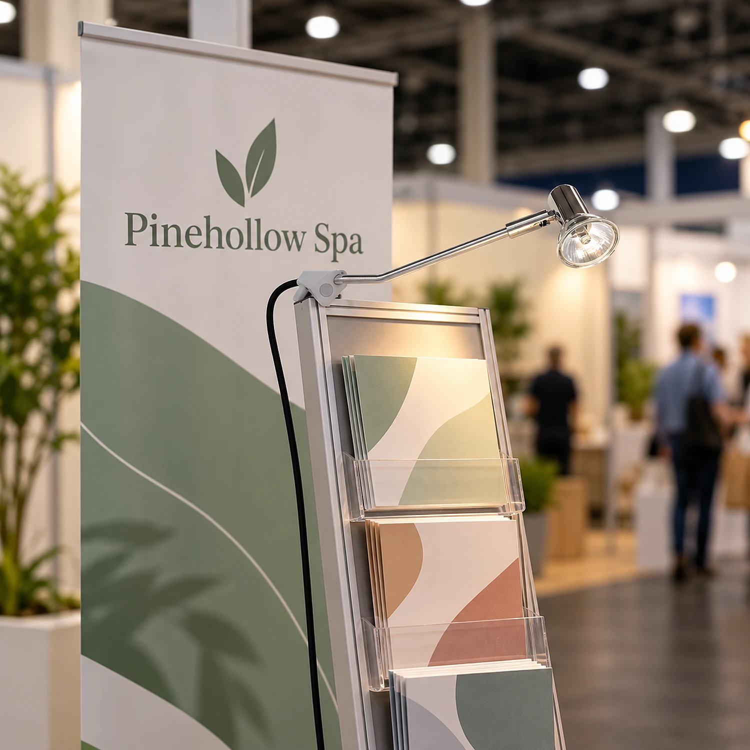 Spotlight lighting a brochure stand at a trade show