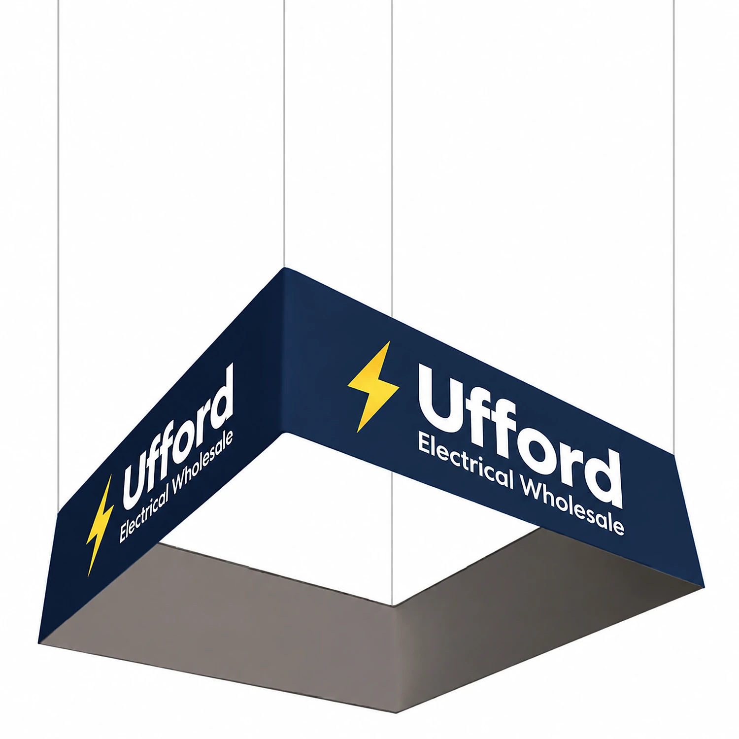 Square Hanging Structure - 6100mm x 6100mm x 1220mm H - Single-Sided, shown with example artwork