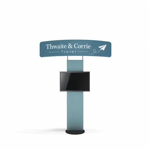 Standroid Monitor Stand - Adjustable Height - 24 to 46 inch Screens, shown with example artwork