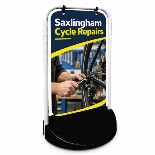 Swinger Pavement Sign - 430mm x 625mm - Double-Sided Print, shown with example artwork