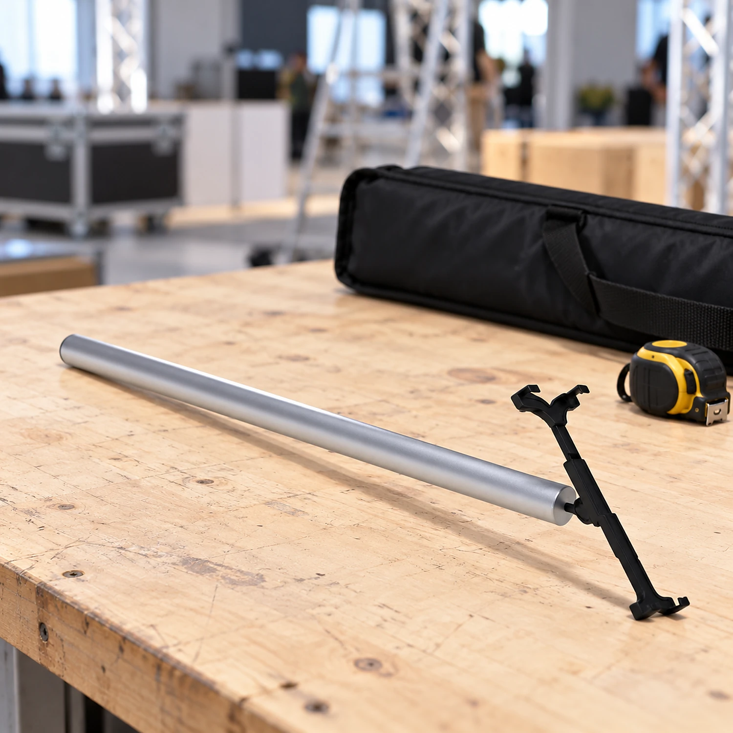 Tablet holder on a workbench