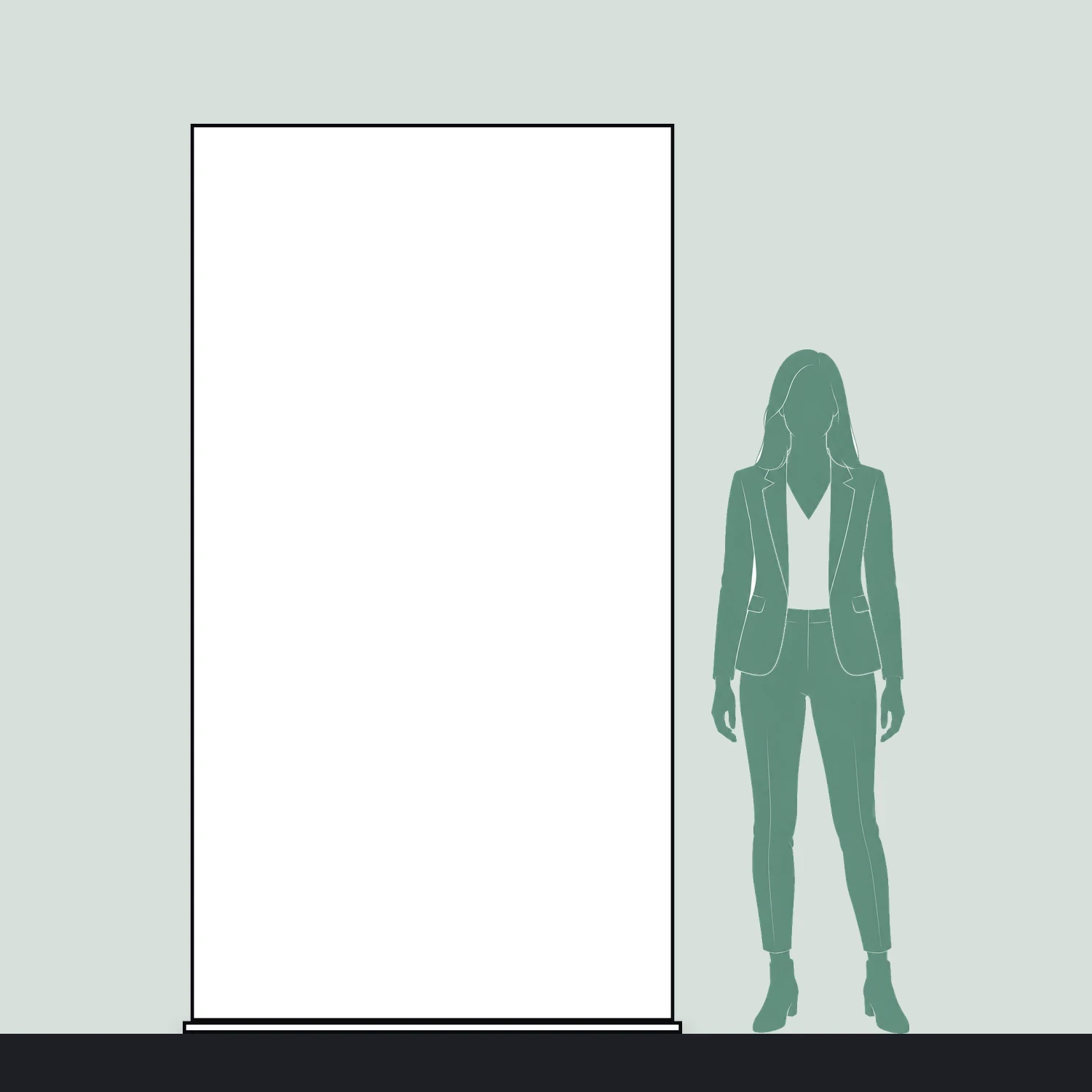 Line drawing of the 1200mm x 2260mm square-corner tension banner stand shown to scale next to a 1.7m person