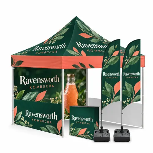 The Event Pro Gazebo Kit - 3m x 6m - Custom Printed Canopy with Walls, shown with example artwork