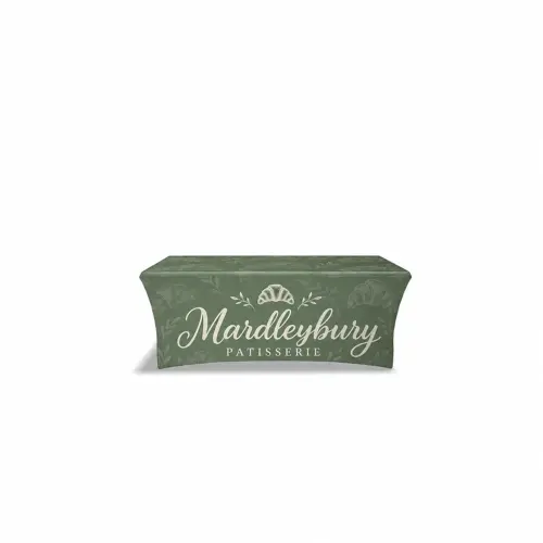 Tight Fitted Table Cloth - Full Back Graphics - 8ft, shown with example artwork
