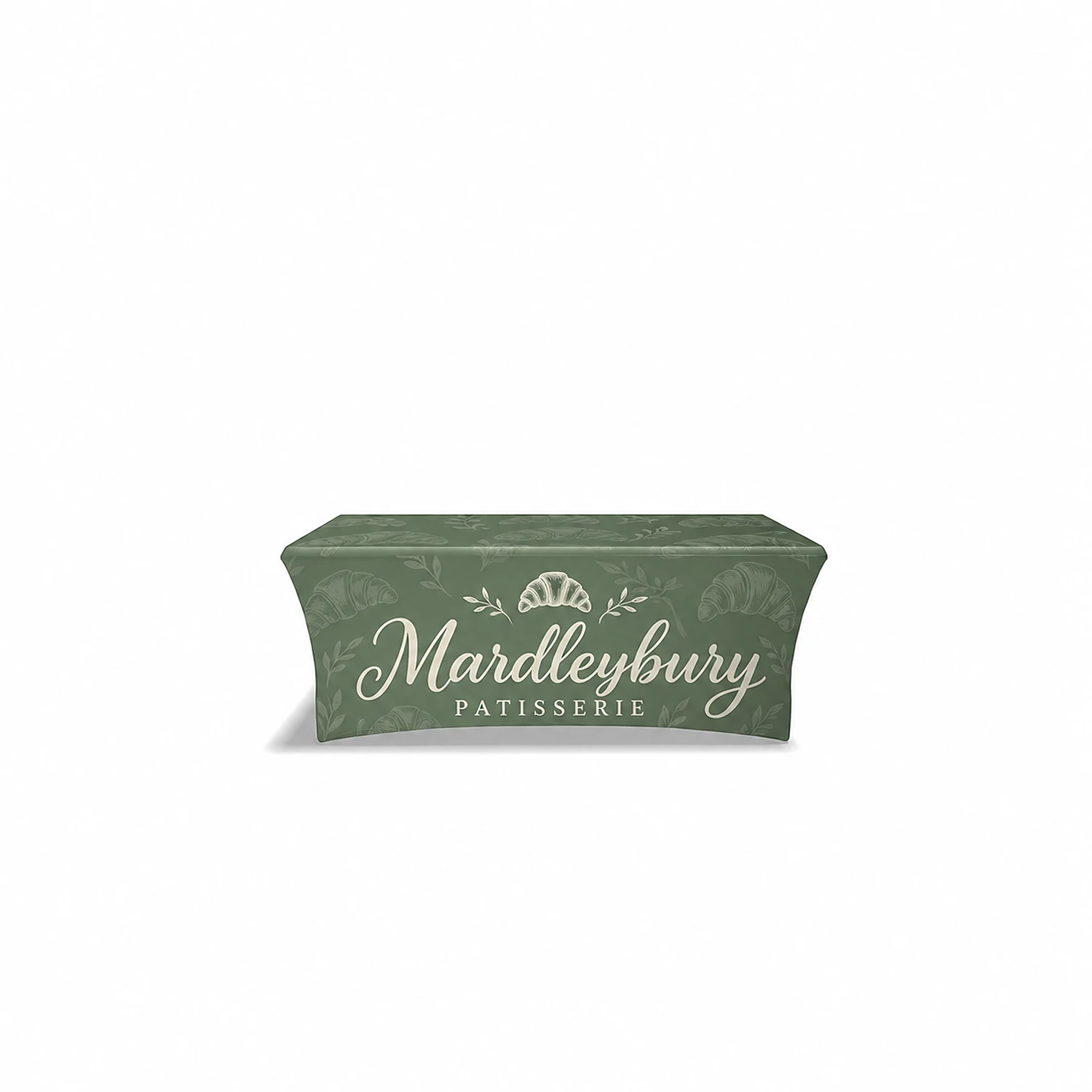 Tight Fitted Table Cloth - Full Back Graphics - 8ft, shown with example artwork