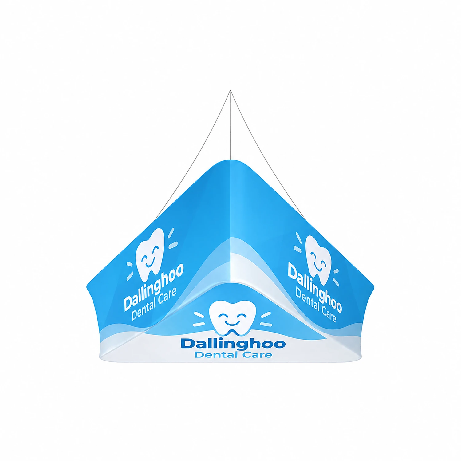 Trio Tapered Blimp - Hanging Banner System - Double-Sided - 10ft x 48in, shown with example artwork