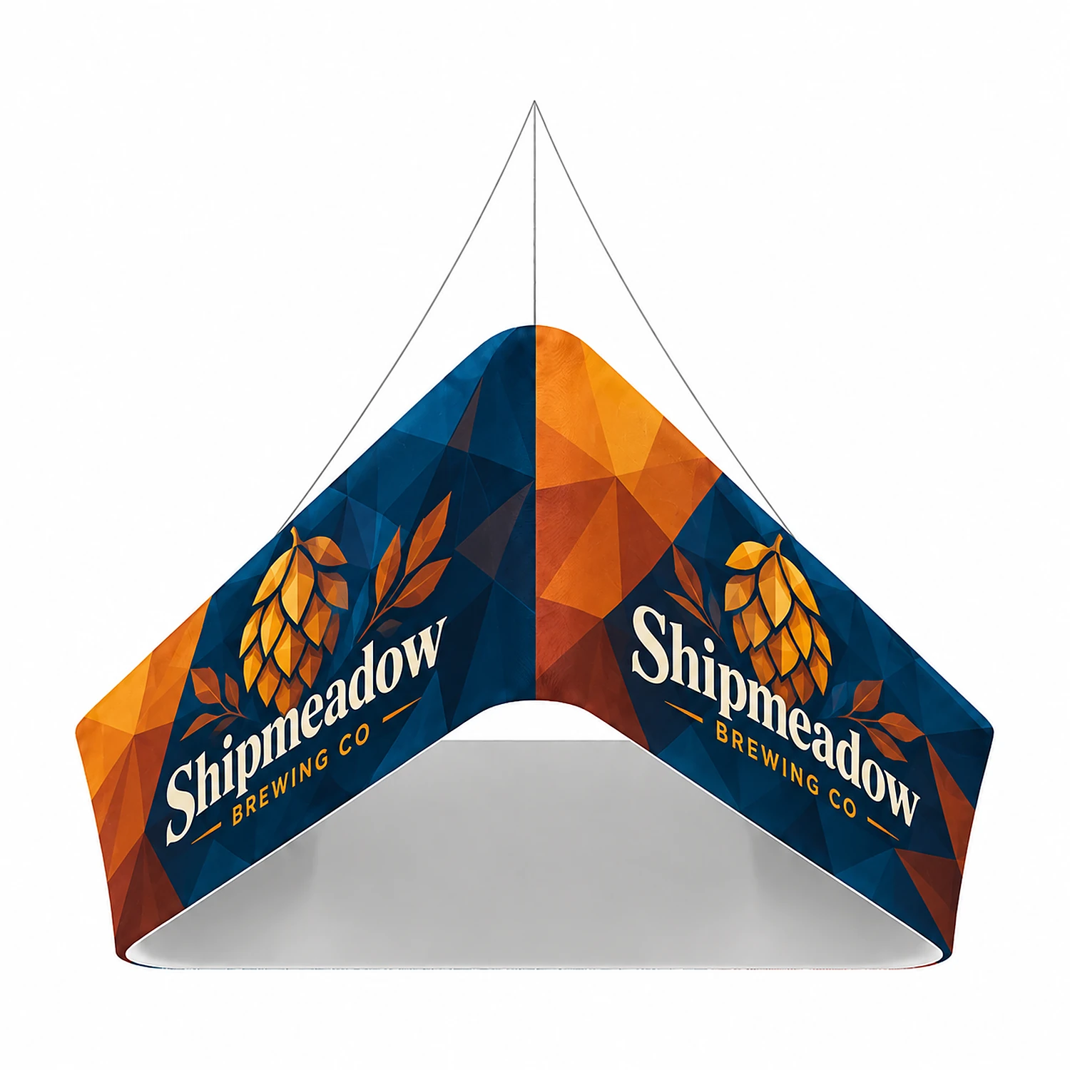 Trio Tapered Blimp - Hanging Banner System - Double-Sided - 10ft x 48in, shown with example artwork