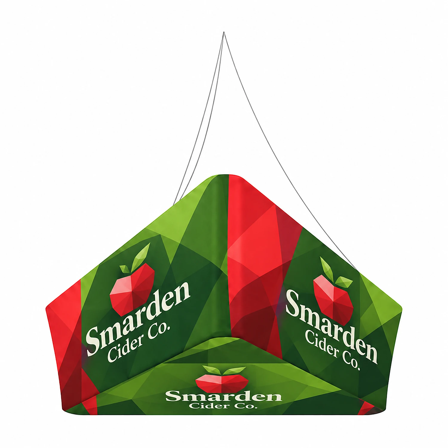 Trio Tapered Blimp - Hanging Banner System - Double-Sided - 10ft x 48in, shown with example artwork