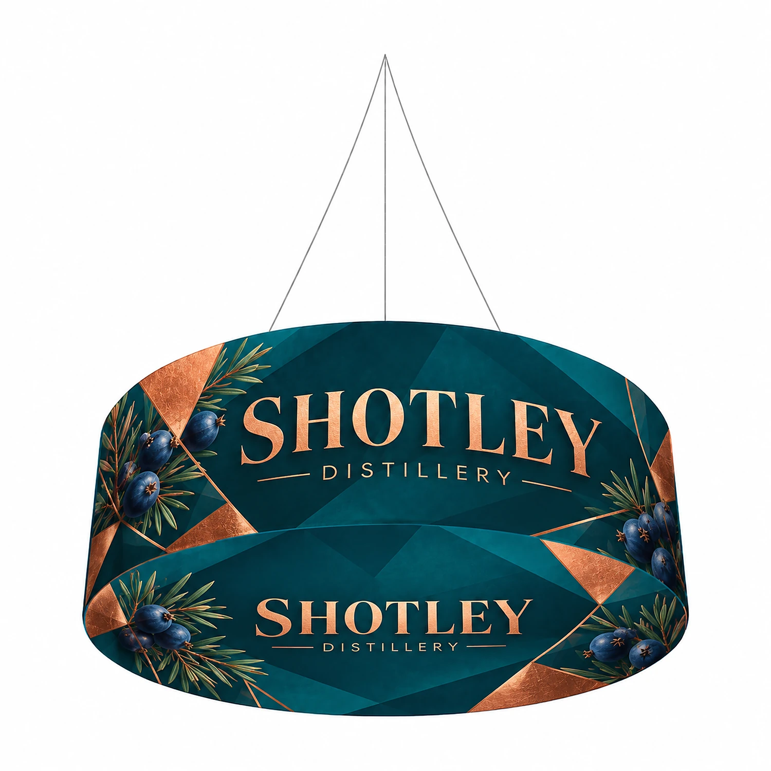 Tube Blimp - Hanging Banner System - Double-Sided Print - 8ft X 48in, shown with example artwork