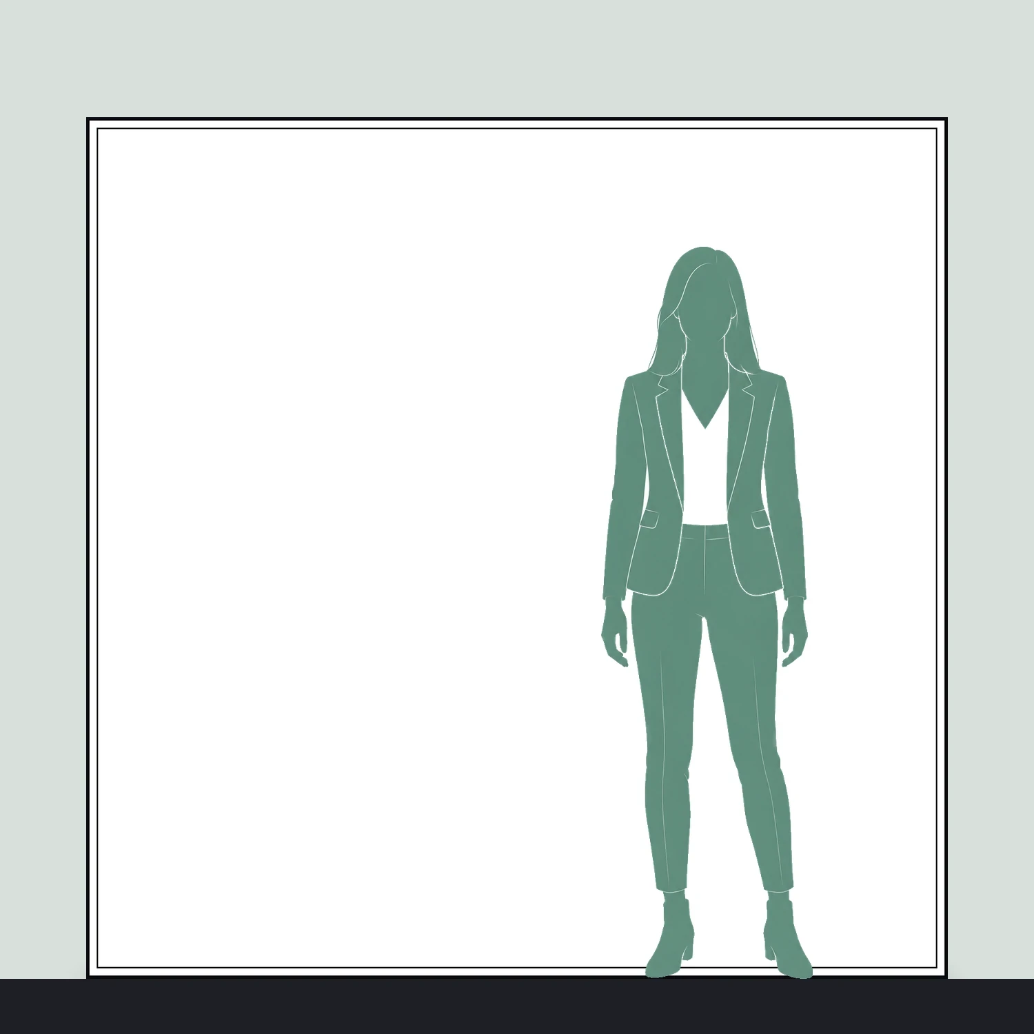 Line drawing of the 2000mm x 2000mm wall mounted tension fabric display shown to scale next to a 1.7m person