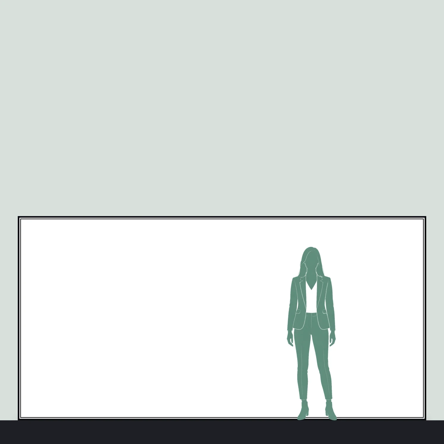Line drawing of the 4000mm x 2000mm wall mounted tension fabric display shown to scale next to a 1.7m person