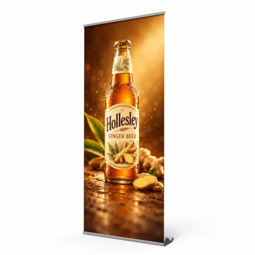 Wave Roller Banner - 800mm W x 2000mm H - Single-Sided, shown with example artwork