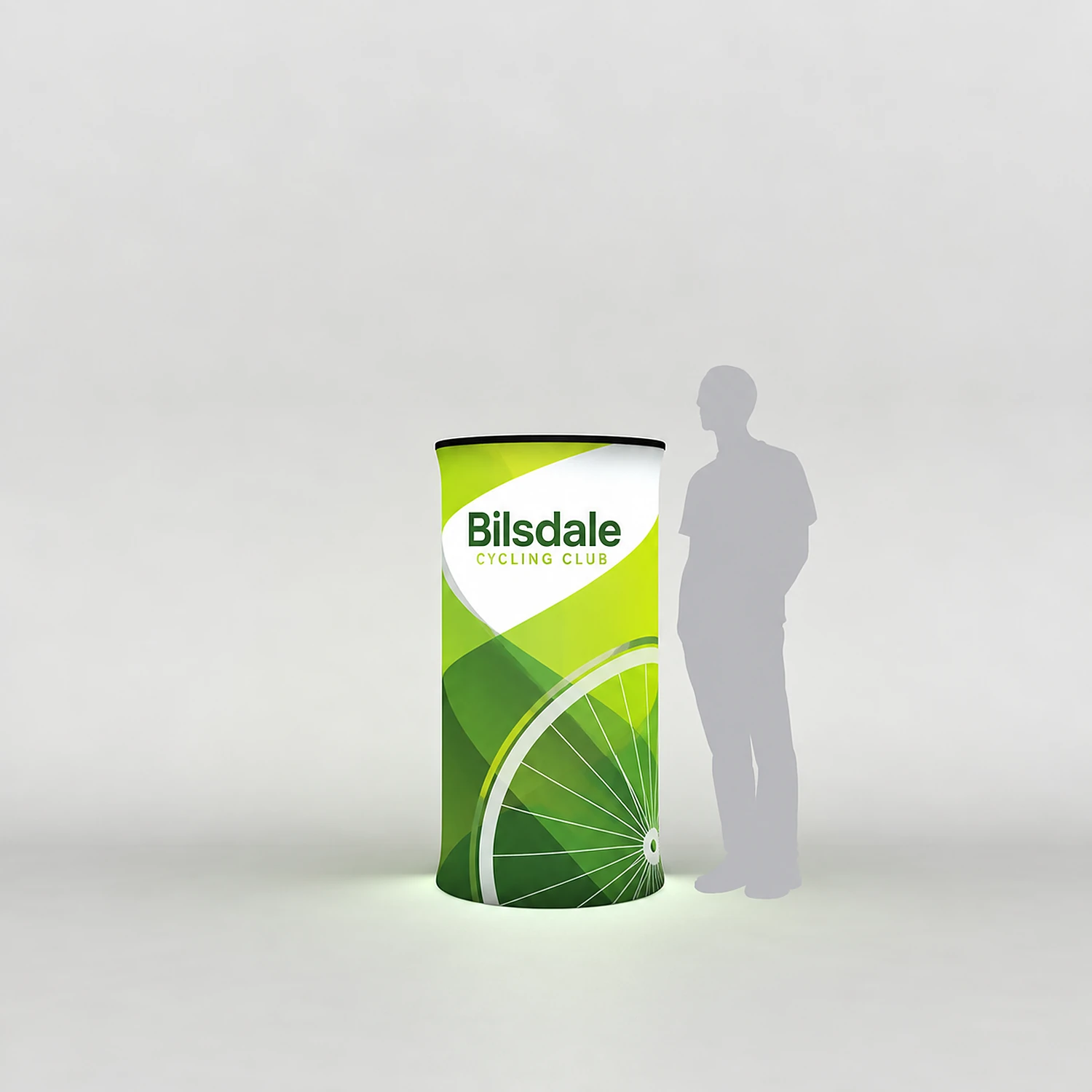 WaveLight® Air Inflatable Backlit Circular Tower - 800 x 800 x 1500 mm, shown with example artwork