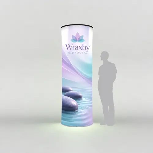 WaveLight® Air Inflatable Backlit Circular Tower - 800 x 800 x 2280 mm, shown with example artwork