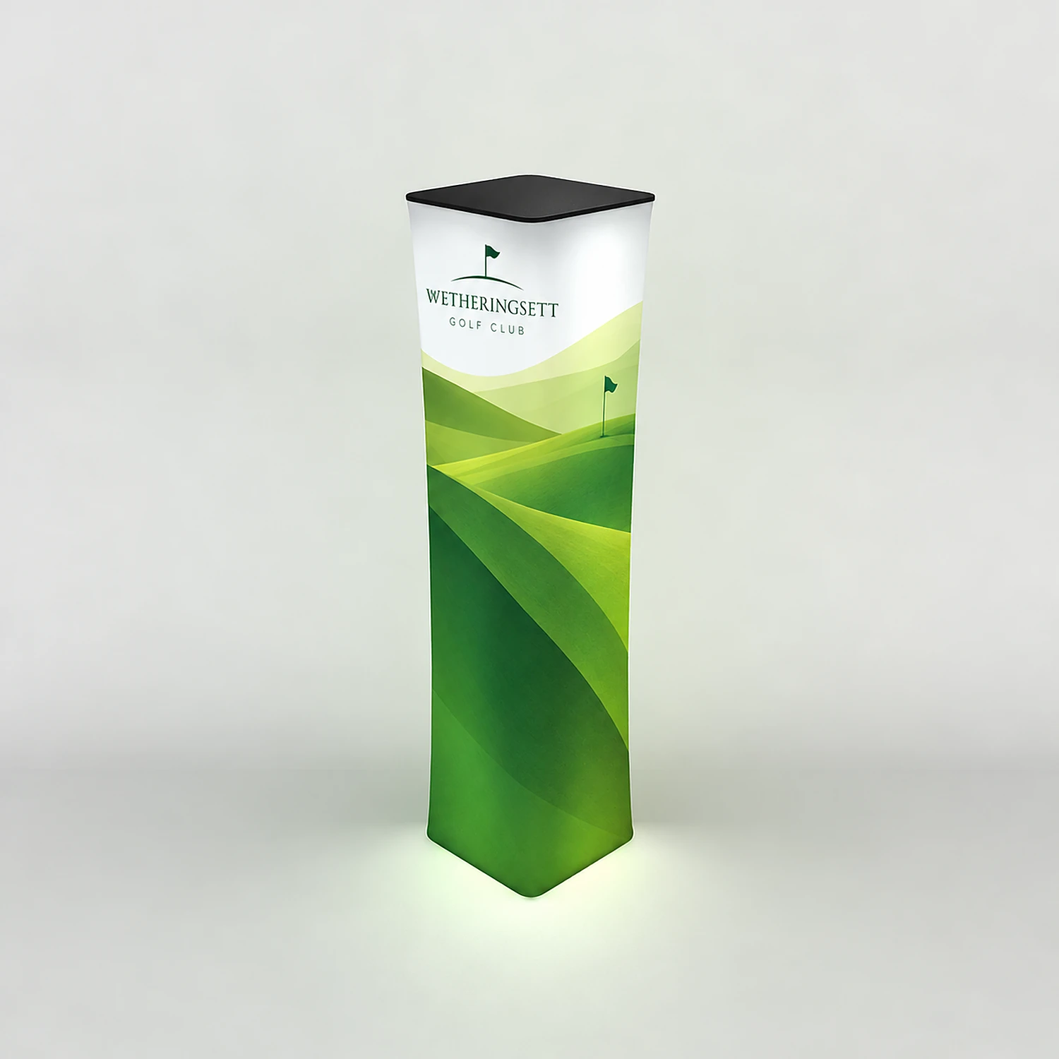 WaveLight® Air Inflatable Backlit Square Tower - 800 x 800 x 3200 mm, shown with example artwork