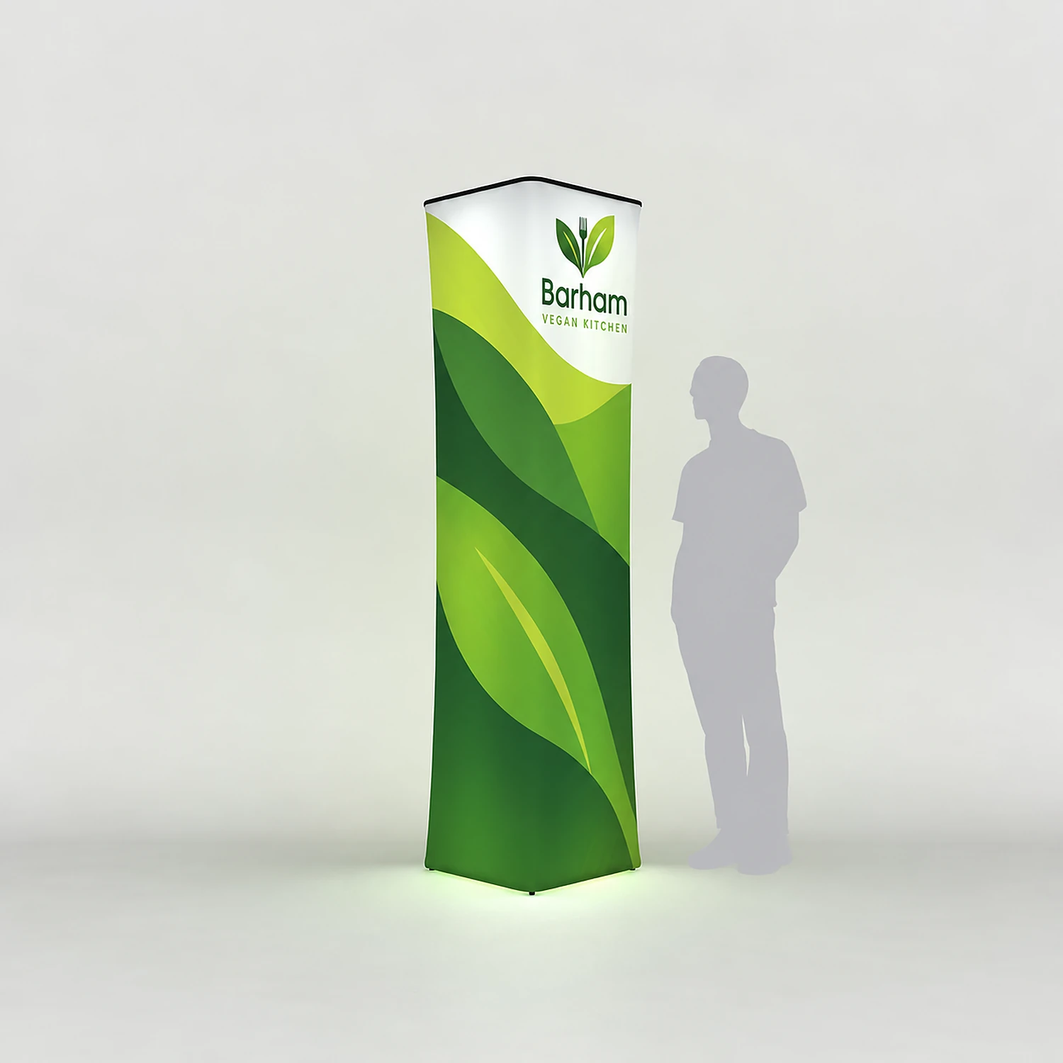 WaveLight® Air Inflatable Backlit Square Tower - 800 x 800 x 3200 mm, shown with example artwork