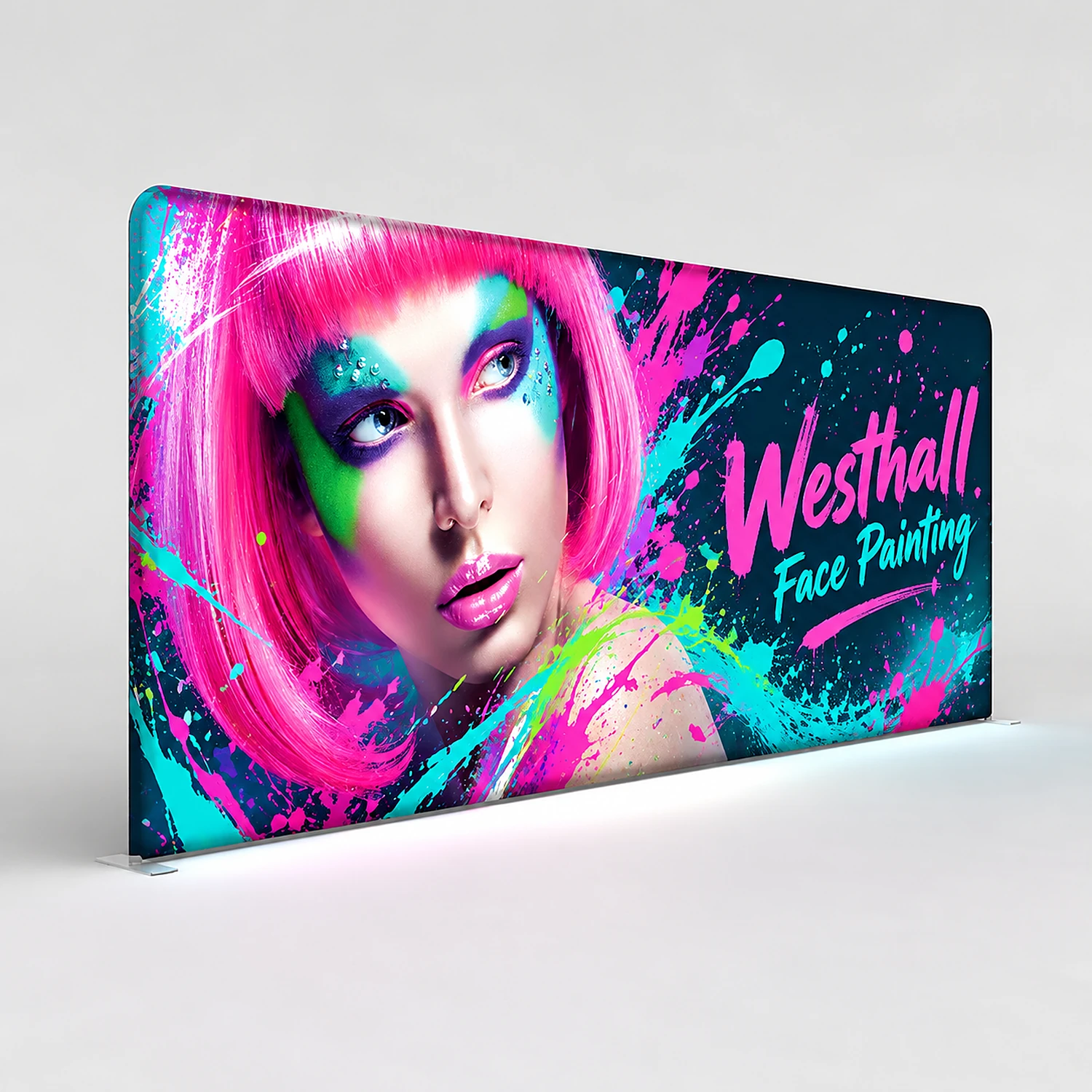 WaveLight® Backlit Display Wall - 18.5ft - Single-Sided, shown with example artwork