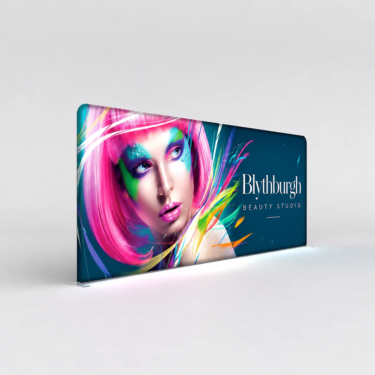 WaveLight® Backlit Display Wall - 18.5ft - Single-Sided, shown with example artwork